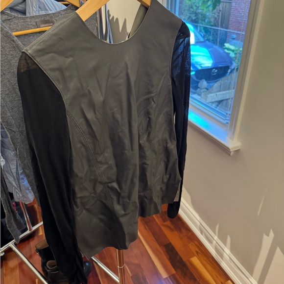 Helmut lang. leather body shirt with sheer sleeves. Great condition. - Picture 2 of 5